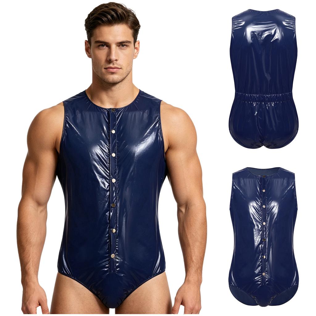 S-3XL Men Waterproof Adaptive Swim Bodysuit Sleeveless One Piece Front Button Side Zippers Leotard Easy Wear Leakproof Bathing Suit
