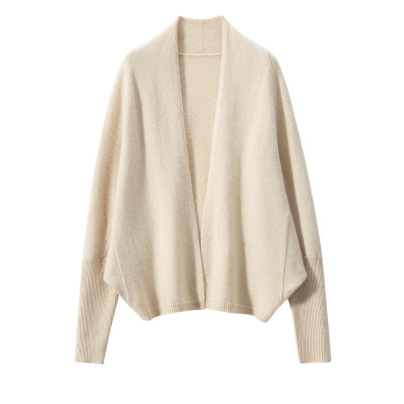 Women's V-neck Cashmere Cardigan: Cozy Batwing Sleeve, Thick Shawl Knitwear for Autumn & Winter