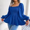 Frauen Frühling Sommer Square Neck Einfarbig Langarm Chiffon Hemd Holz Ohren Tops