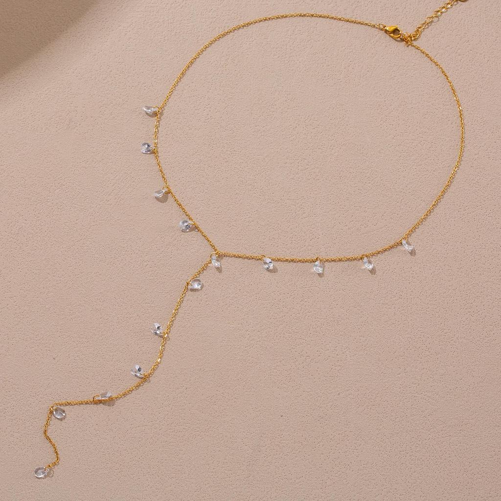 Ethereal Seaside Zirconia Water Drop Charms on Delicate Gold Chain – Light Luxury Stainless Steel