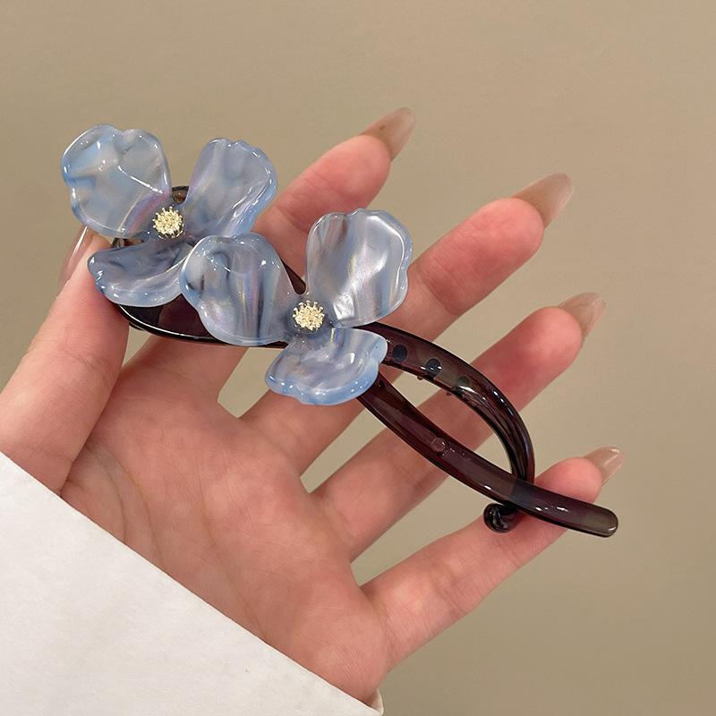 Elegancka spinka do włosów z kwiatem dla kobiet dziewcząt Prosta jednolita kolorowa plastikowa spinka typu "jeden wyraz" typu twist klips spinka typu "szczęka" akcesoria do włosów