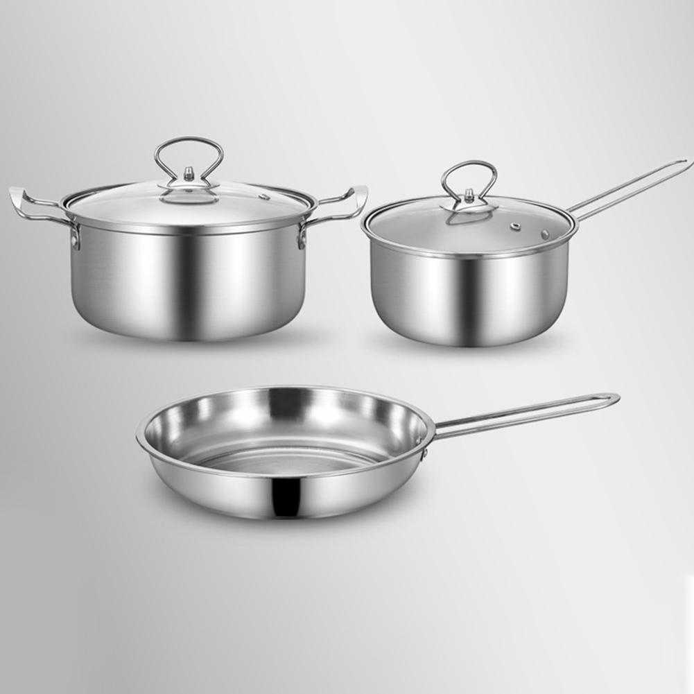 3pcs/Set Pot Stainless Steel Cookware of Frying Pan Milk Pot and Soup Pot Kitchen Utensil