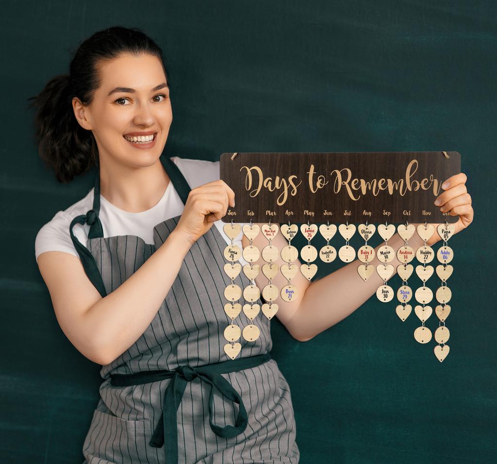 Inkdotpot Perpetual Wall Calendar Wooden, Dates To Remember Wall Hanging Birthday Calendar- Decorative Birthday Tracker Plaque Wall Hanging