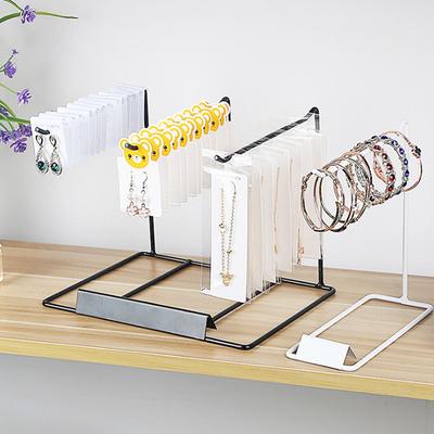 Earring Necklace Ring Jewelry Metal Display Stands White Black Organizer Holders Exhibitor Store Decor Desktop Storage Holder