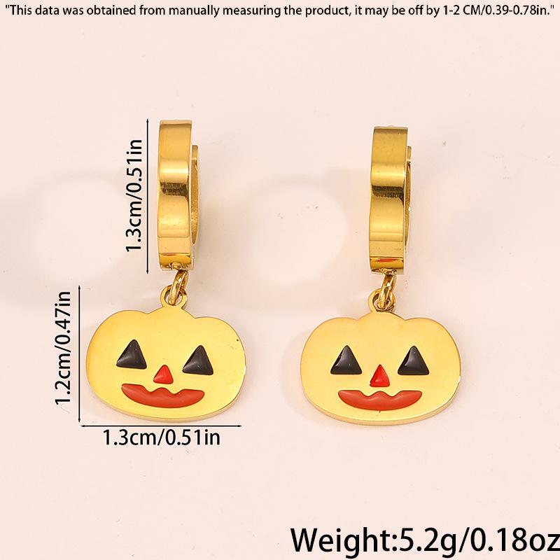 Titanium and Steel Earrings - Halloween Style Earrings - Pumpkin Head Witch-style Vintage Earrings