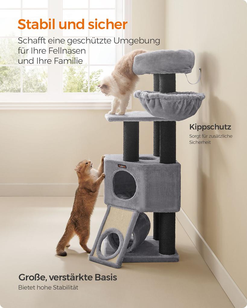 FEANDREA Cat Tree, Large Cat Tower with Fluffy Plush Perch, Cat Condo with Basket Lounger and Cuddle Cave