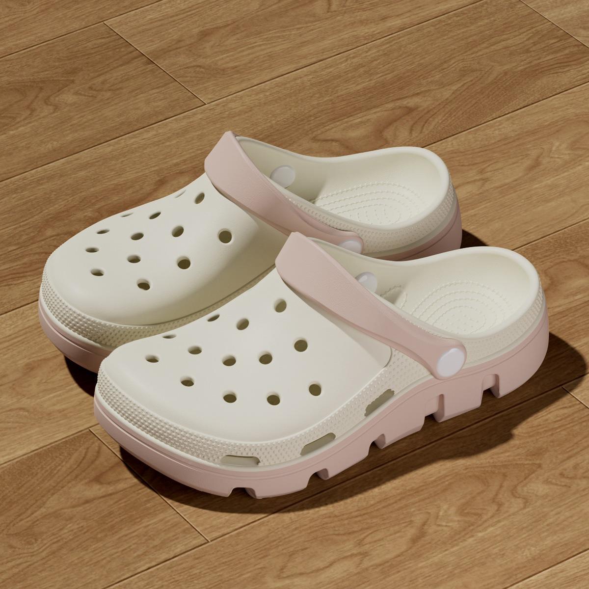 

Летние женские клоги, обувь для пляжа, сада, сандалии на толстой подошве, модные, удобные, нескользящие тапочки, мужские туфли с отверстиями для дома и улицы 40-41 розовый