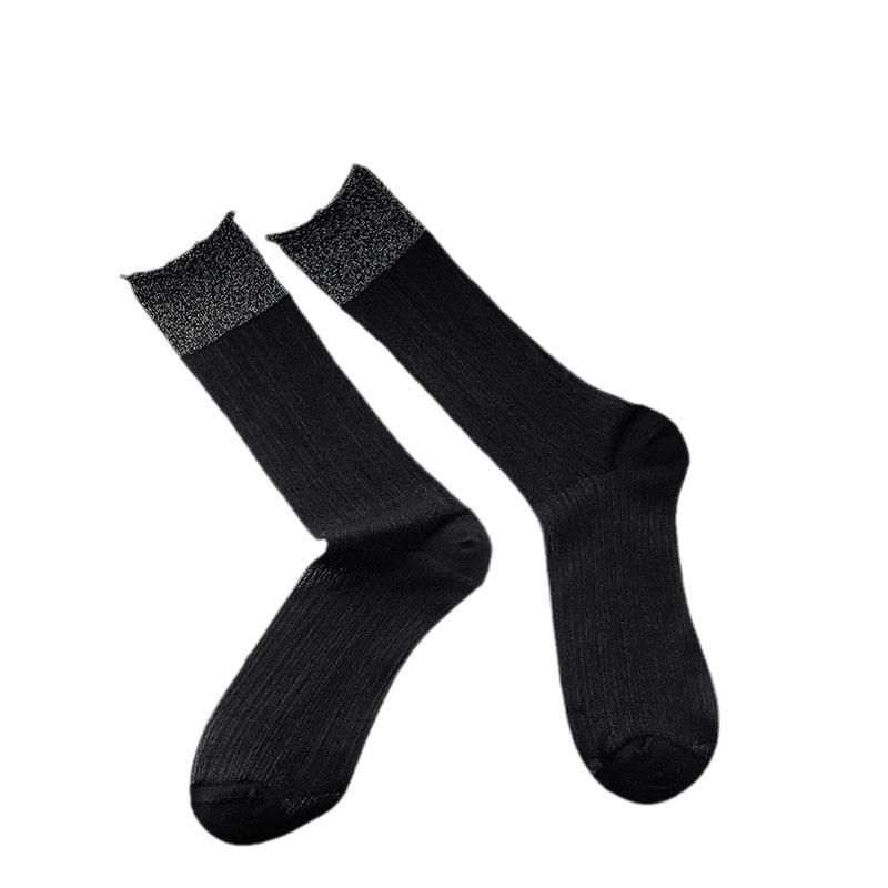 Silver Crystal Ballet Style Mid-Calf Socks - Women's Spring/Summer Transparent Ruffle Stockings, Japanese Sweet Girl Style.
