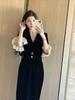 Retro velvet dress autumn new women's clothing lace flared sleeve slim hip wrap dress