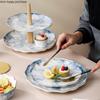 Ceramic Plate Dinner Plate Fruit Salad Bowl 2 Layer Cake Stand Tall Feet Cake Pan Display Stand Dessert Bowl Decorative Plates