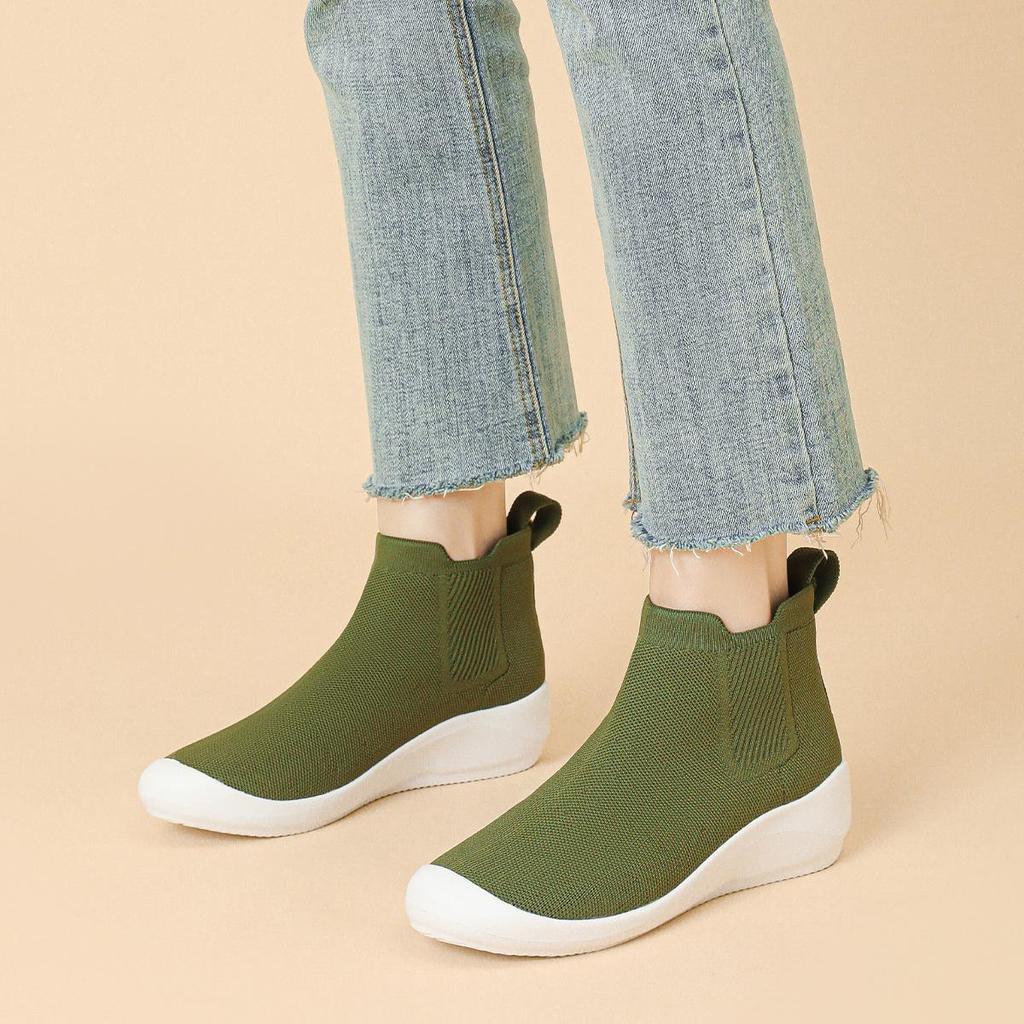 Bottines Chelsea Tricotées Ultra Légères Printemps pour Femmes Été Décontractées à Semelle Épaisse Tricotées Élastiques Chaussures de Sport 35-40
