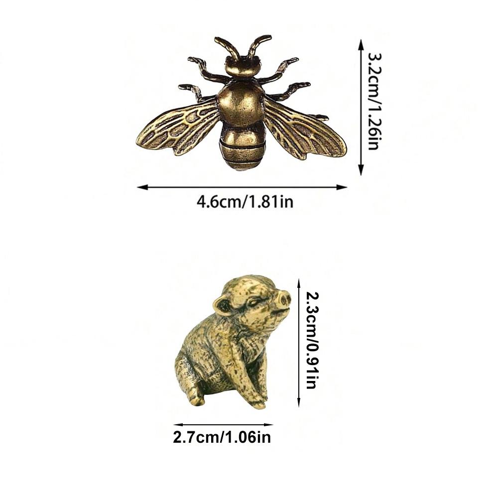 Bee Mantis Pig Ornaments Tea Pet Insect Honeybee Vintage Brass Crafts Figurine Sculpture Home Office Desktop Decor