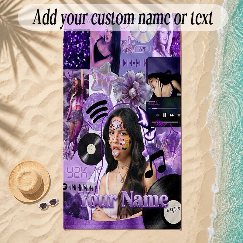 Beach TowelOlivia Rodrigo Custom Name Text Personalized Soft Towel for Beach Pool Indoor Home Decor Gift