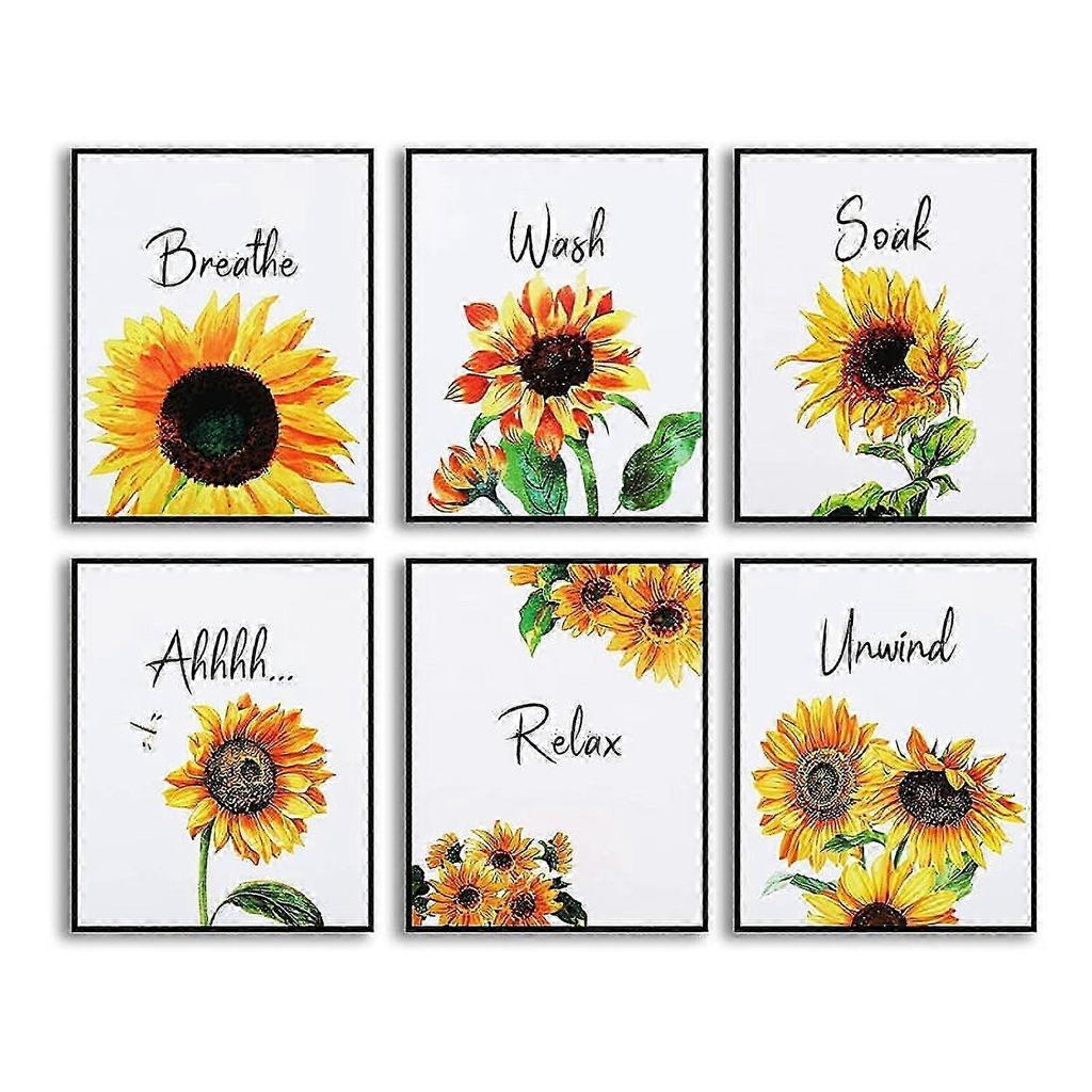 6 Pieces Sunflower Bathroom Decor Relax Soak Unwind Wall Painting Art Women College Living Room Bathroom Nursery 25-26s