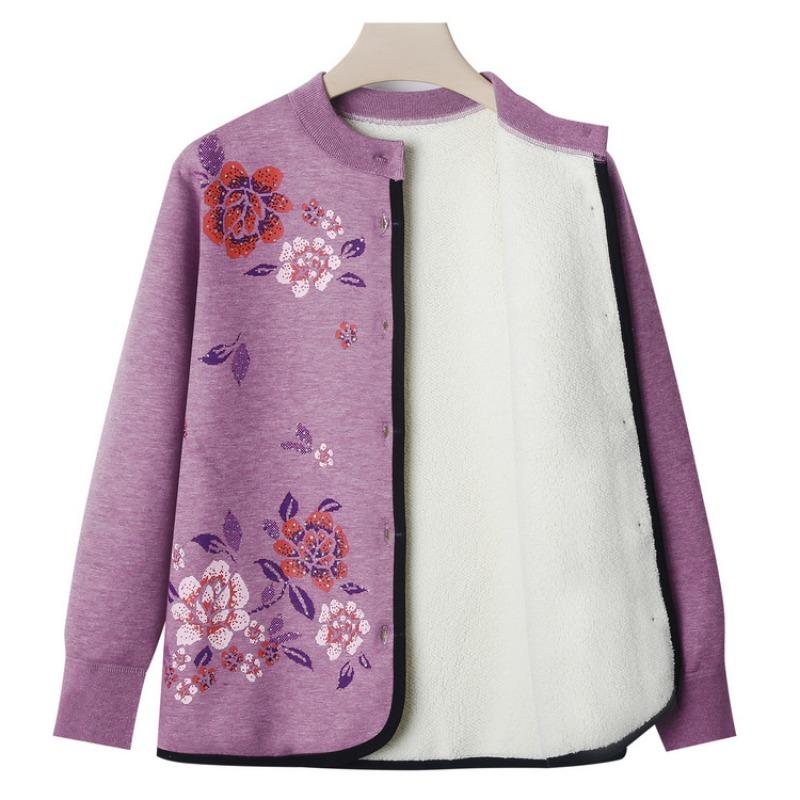 Mom's long-sleeved knitted sweater winter new middle-aged people wear women's clothing grandma fleece thickened coat