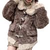 Winter new retro doll collar horn buckle splicing lamb wool thickened warm wool coat women