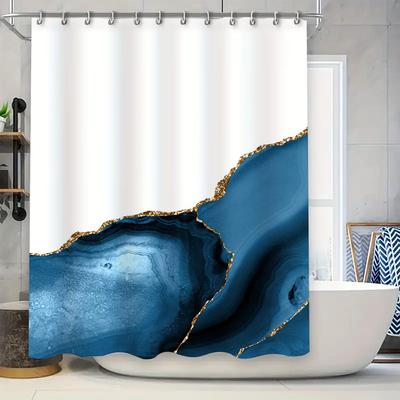 Luxury Blue Agate Shower Curtain Geode Print Bathroom Decor Waterproof Bath Mat Set with Rod Pocket for Home Decoration (180x200