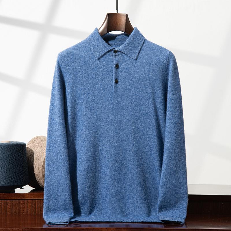 Men's Cashmere Polo Collar Sweater - Loose Fit, Long Sleeve Knitwear for Autumn & Winter