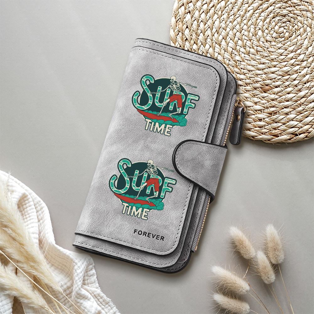 Surf Time Skeleton Pattern Long Wallet Multifunctional Card Holder Leisure Purse