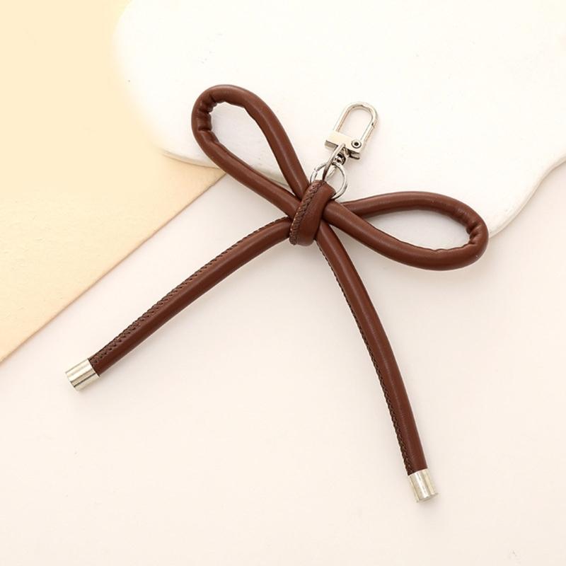 Fashionable Grunge PU Leather Bowknot Keychain Vintage Styles Bag Pendant Accessory for Korean Fashion Enthusiasts