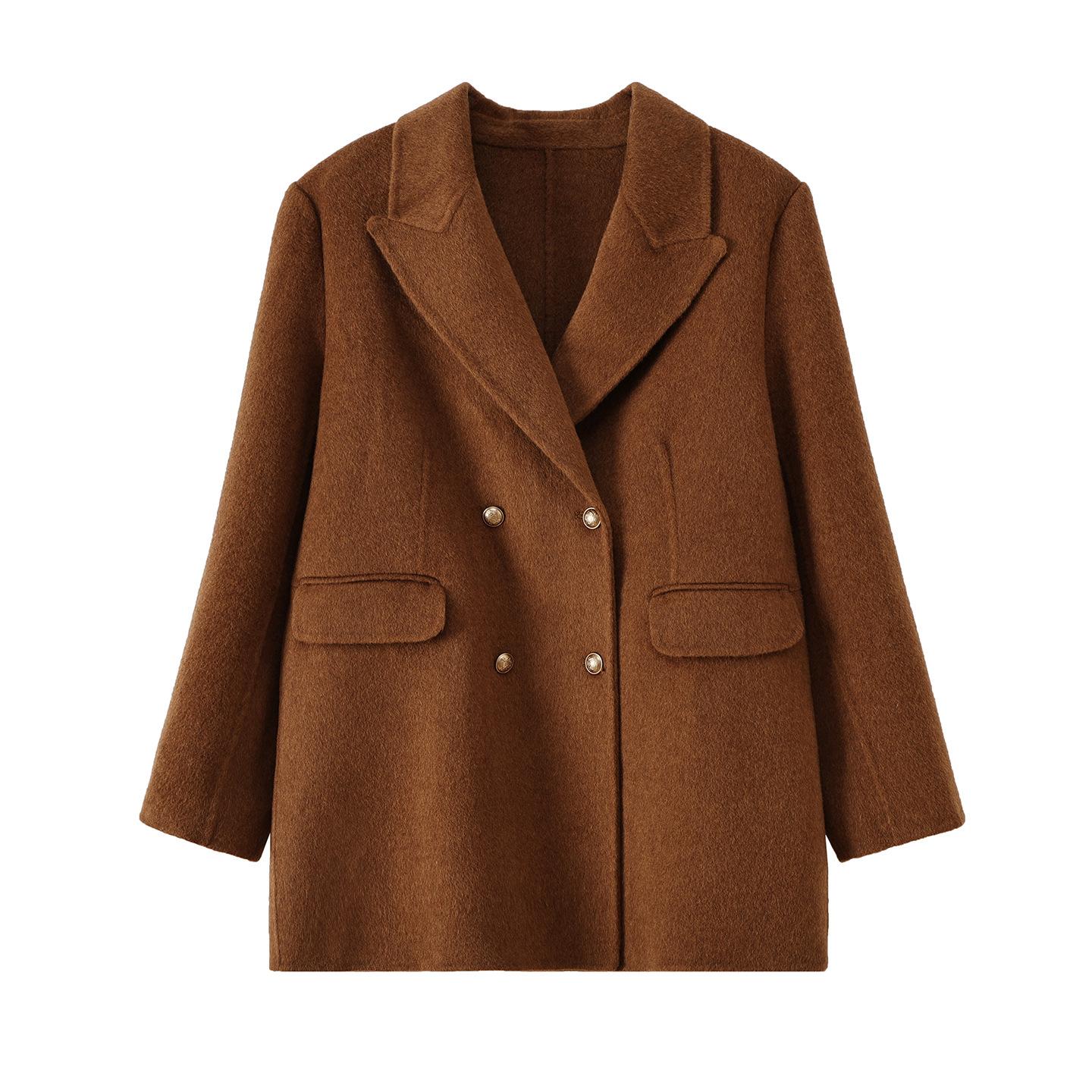 

2025 Winter Plus Size Double-Sided Wool Coat: Conceal Flaws with Style 4XL (191-220 jin) кофейный