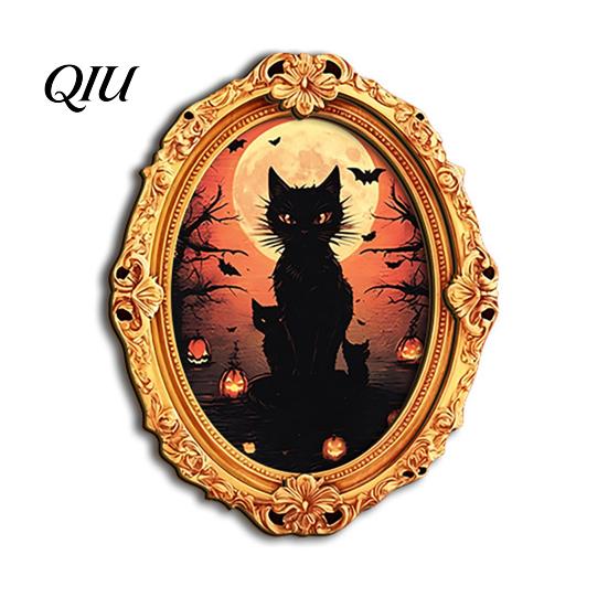 3D Refrigerator Magnet 1/6Pcs Halloween Retro Frame Magnet, Wooden Fridge Holiday Party Supplies Decoration, Memo Note Holder for Kitchen Decorations