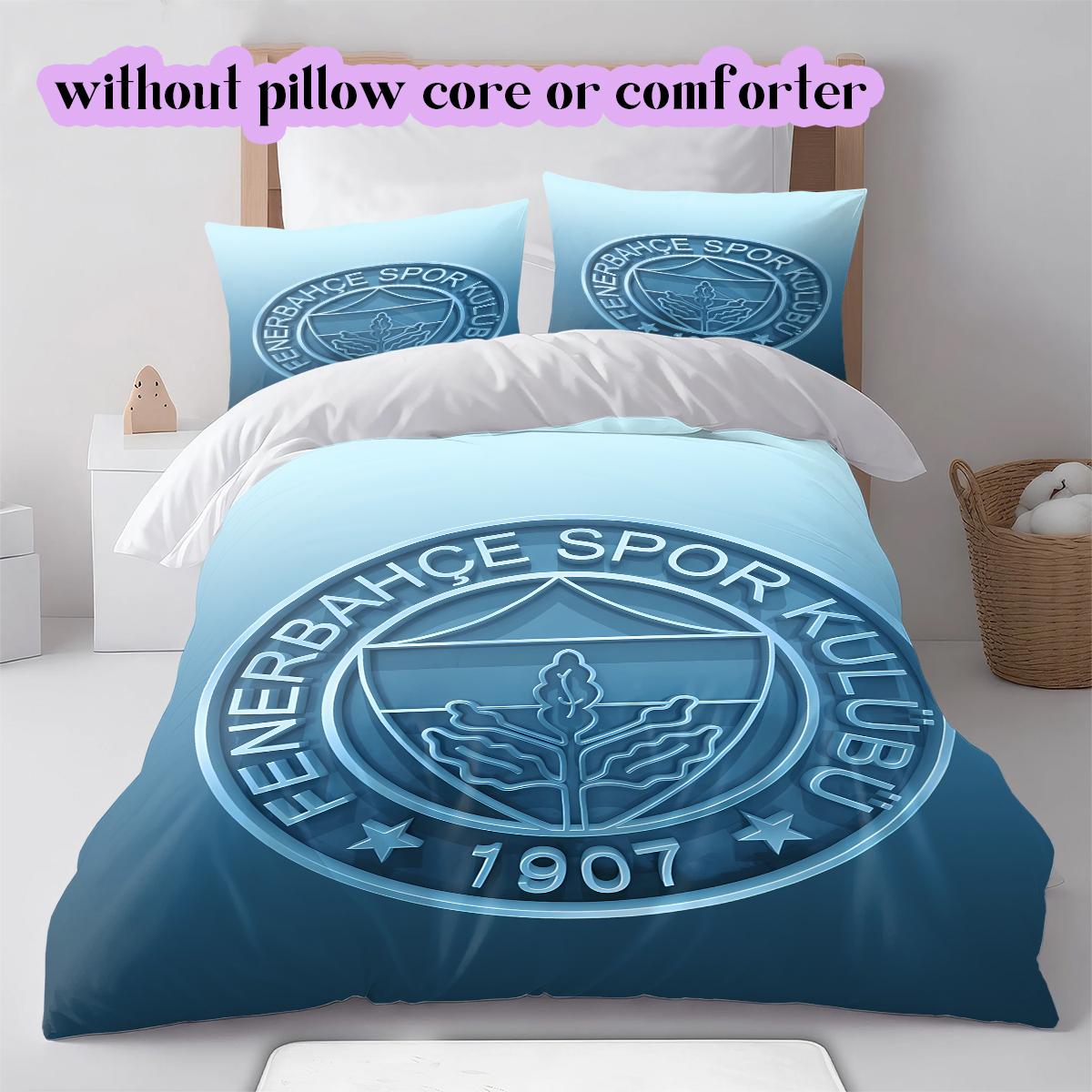 Fußball Fenerbahçe S.K Muster Bettwäsche Steppdecke Set Bettbezug Kissenbezug Heimdekoration Geburtstagsgeschenk (1 Bettbezug + 2 Kissenbezüge, ohne Füllung) 135x200cm