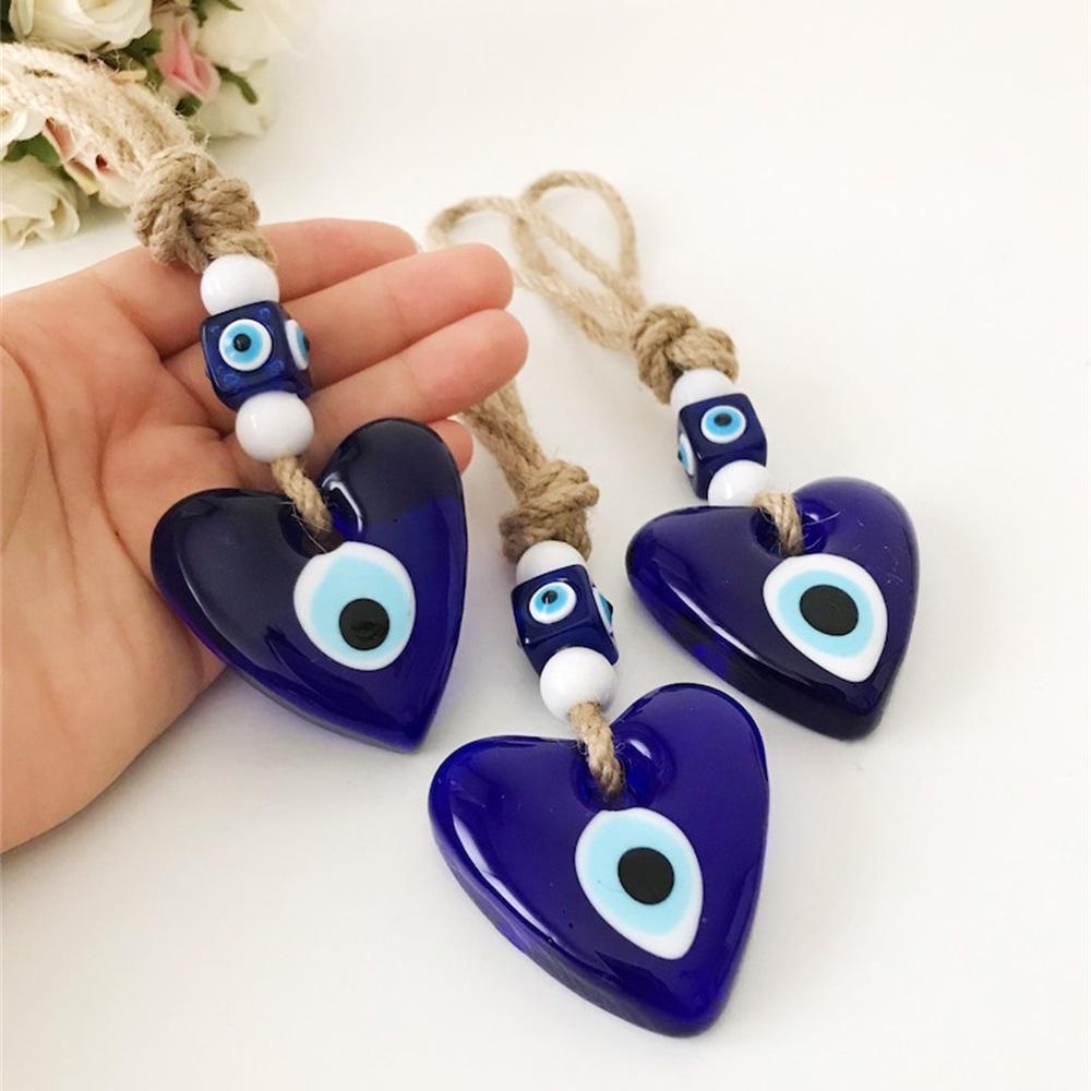 Herzförmiger Türkisch Blauer Augen Glasanhänger – Böses Auge Wandbehang Charme