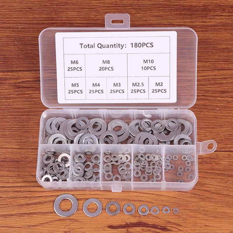 180Pcs Stainless Steel Sealing Solid Gasket Washer M2 M2.5 M3 M4 M5 M6 M8 M10 Sump Plug Oil For General Repair Seal Ring Set
