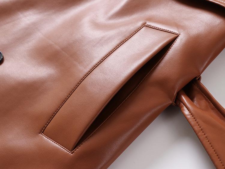 Men's Plus Size High-End PU Leather Knit Trench Coat - Korean Style, Loose, Casual, Spring/Autumn.