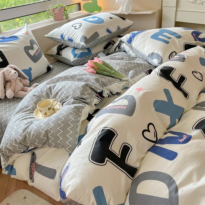 Bedding Four-piece Set, Cotton Pure Cotton Floral Quilt Cover, Bed Sheet Dormitory Three-piece Set