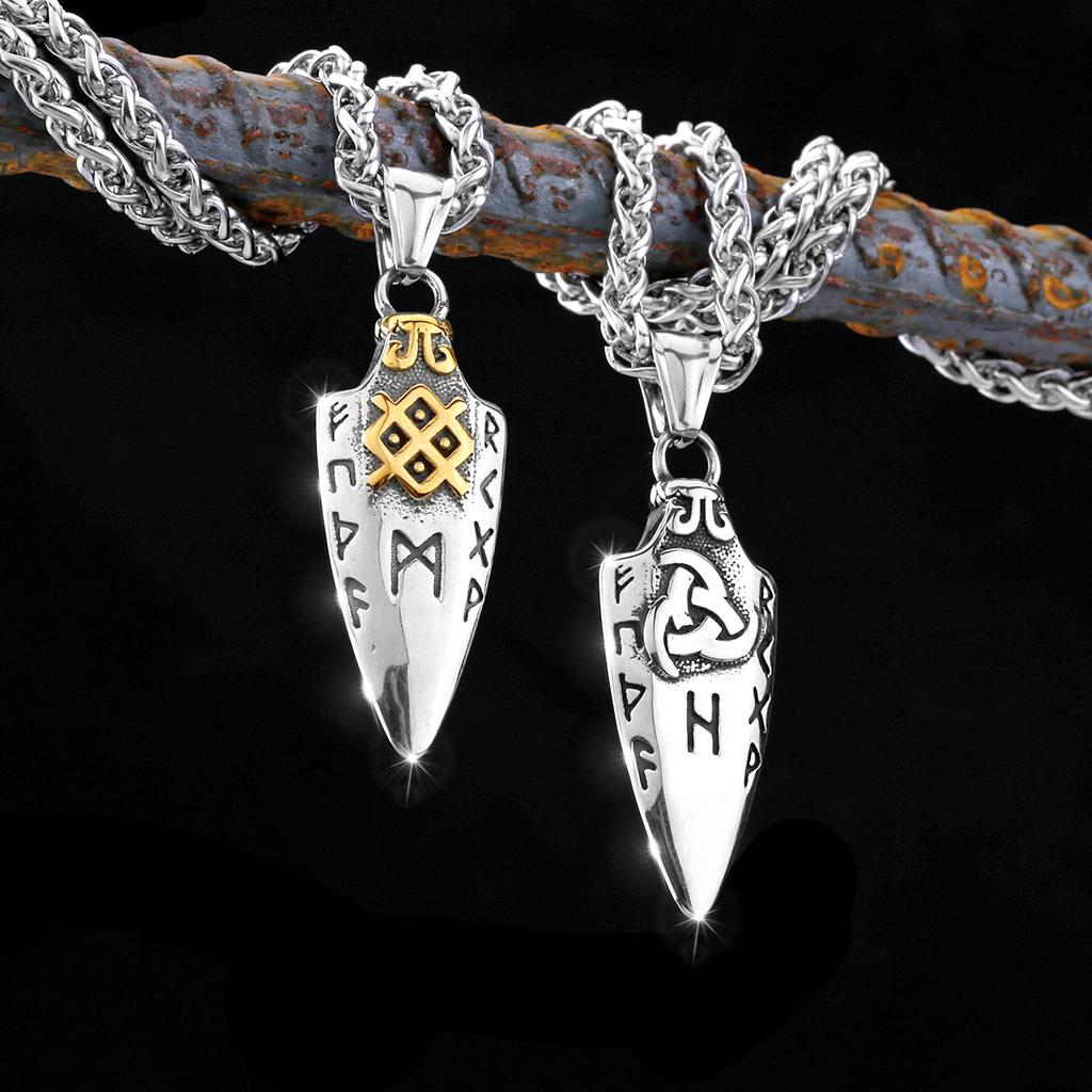 Nordische Runen Odins Speer Halskette Herren Goldfarbe Edelstahl Pfeilspitze Anhänger Valknut Talisman Männlicher Wikinger Schmuck Geschenk