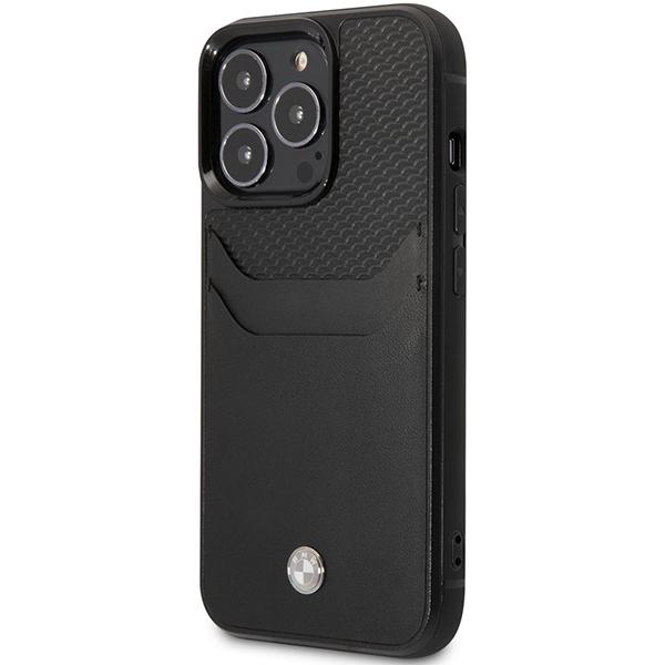Etui do iPhone 14 Pro BMW Skórzane z kieszenią na karty Czarne