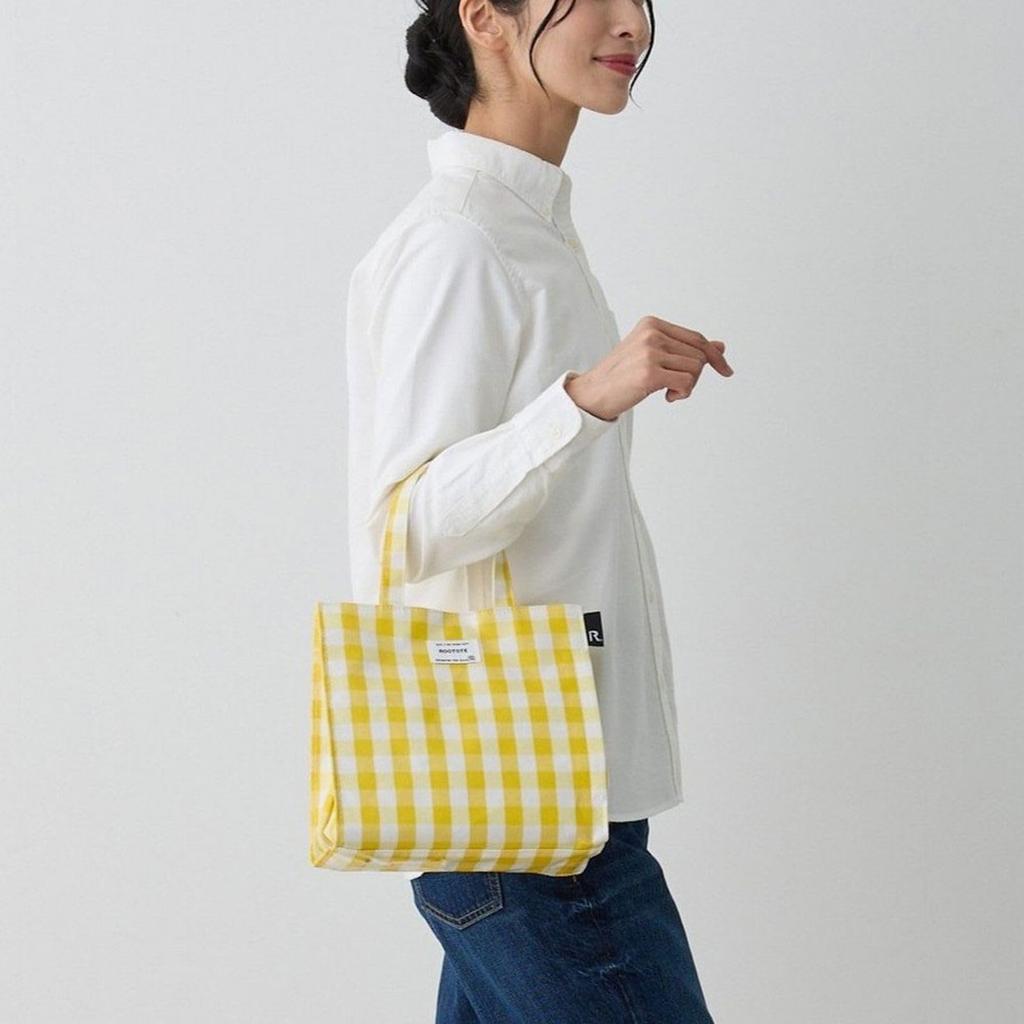 Rootote Small Tote Bag, Gingham Check, Square Laminated, Q 1029 (02 CheckPink)