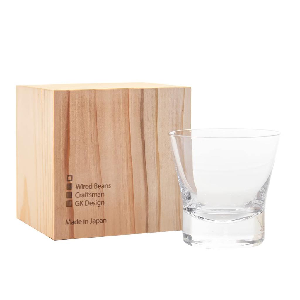 Wired Beans Eternal Rocks Glass, 270ml, in a Japanese Cedar Box (Transparent (Clear)), Retirement Gift