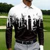 Men's Casual Printed Long Sleeve Button Down Shirt with Lapel Collar for Sports and Daily Wear