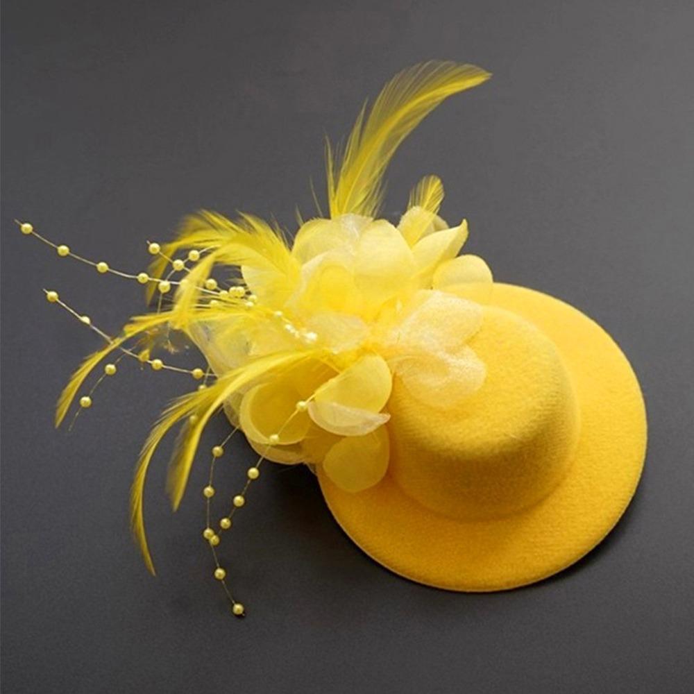 

13cm Kids Fascinators Hats Feathers Teas Party Hairpins Fashion Flower Pillbox Hat Holiday жовтий