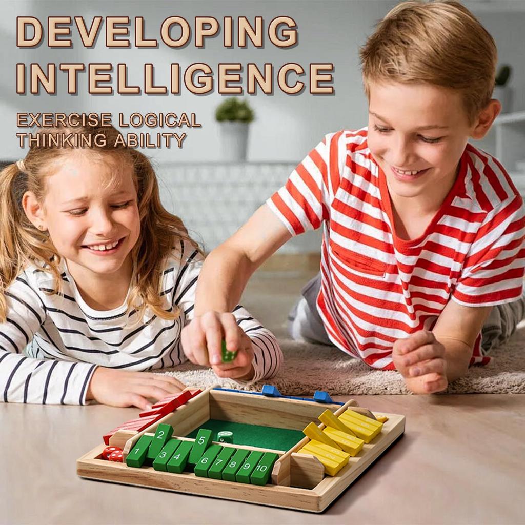 AIUAZA Dice Game Close the Box Wooden Board Game 4 Sides Family Math Game for Players Educational Learning Interactive Game Classic Tabletop Game for