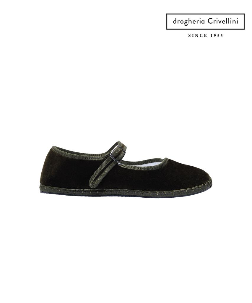 Drogheria Crivellini Cotton Velvet Mary Jane Flats_Green Collar
