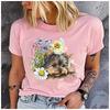 Cotton  Vintage Floral Yorkshire Terrier Print Women T Shirt Cute Yorkie Dog Lover Casual Short Sleeve Graphic Tee