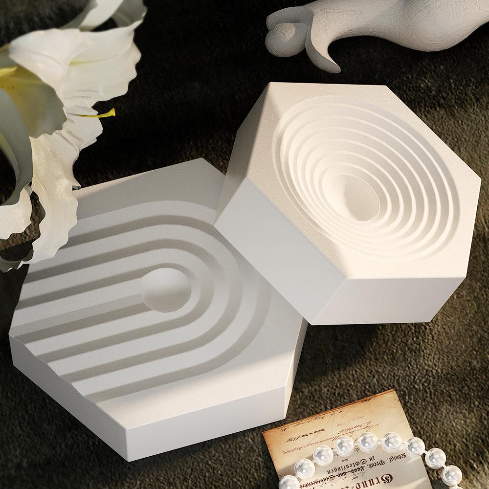 Gypsum Cement Coaster Mold: Hexagonal, Round, U-shaped, Striped Jewelry Display Silicone Mold