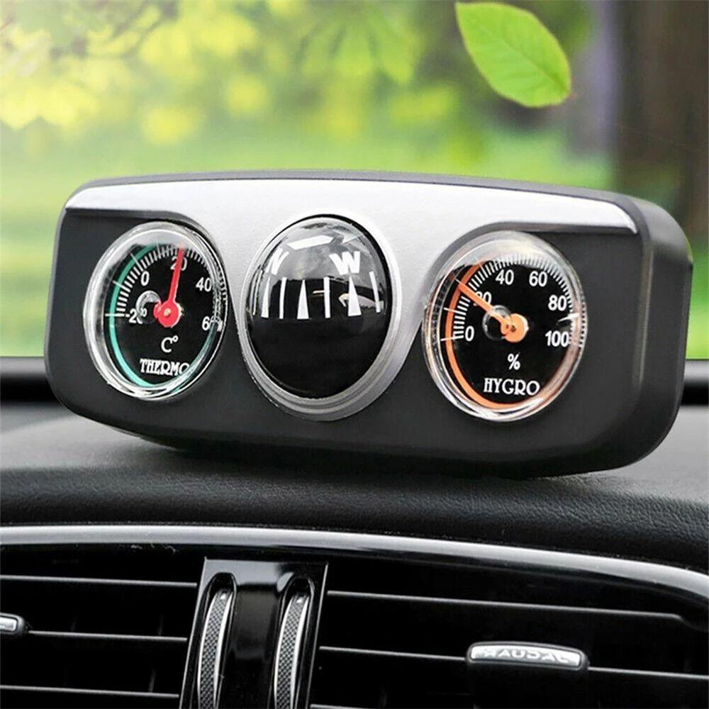 3 In 1 Car Navigation Ball Multifunctional Dashboard Compass Built In Thermometer Hygrometer Portable Vehicle Navigation Tool For Outdoor Camping Hiki