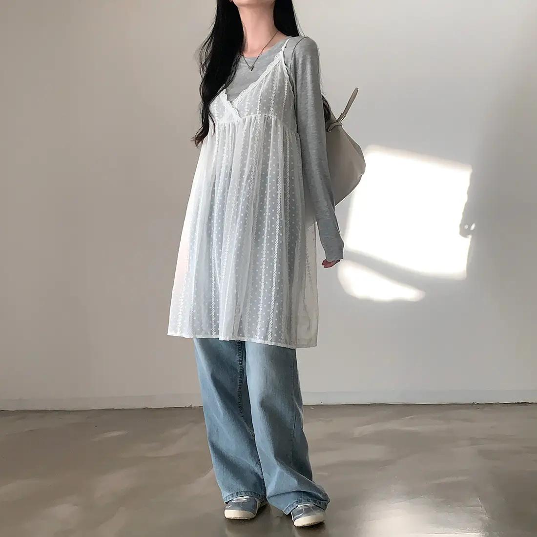 

Летнее платье с v-образным вырезом и кружевными бретелями, женское шикарное платье французского темпераментного дизайна, женское повседневное цельное платье феи, новинка 2024 года one size