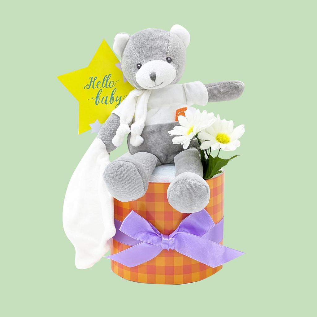 Doudou Et Compagnie BabyNat/Doll BIO/Bear/Gray Diaper Cake, Baby Shower Gift, Present (GFDENT001)