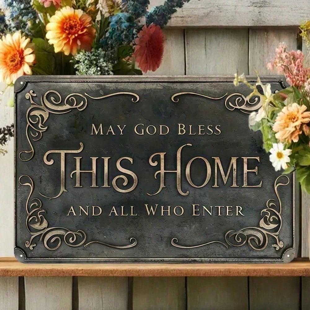 Религиозная винтажная жестяная табличка  Да благословит Бог этот дом  8x12 дюймов, деревенский настенный декор, металлическая табличка  Благословенный дом  для кухни разноцветный