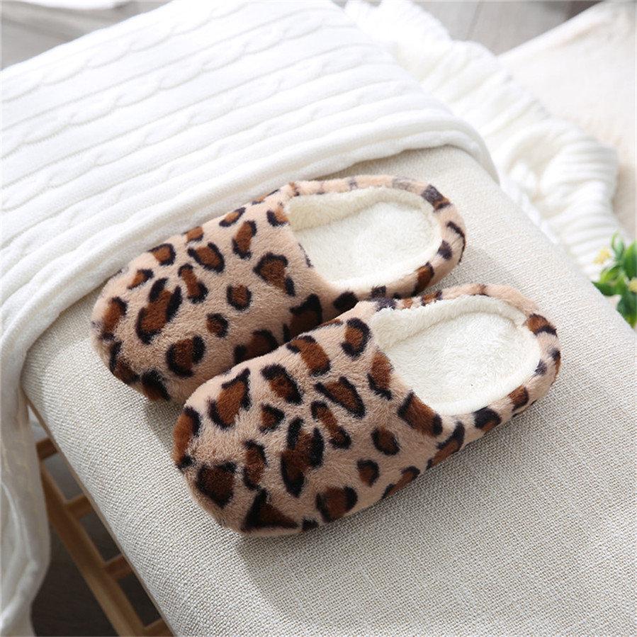 Winter Couple Style Indoor Silent Soft Bottom Leopard Print Slippers Home Comfort and Warm Cotton Slippers
