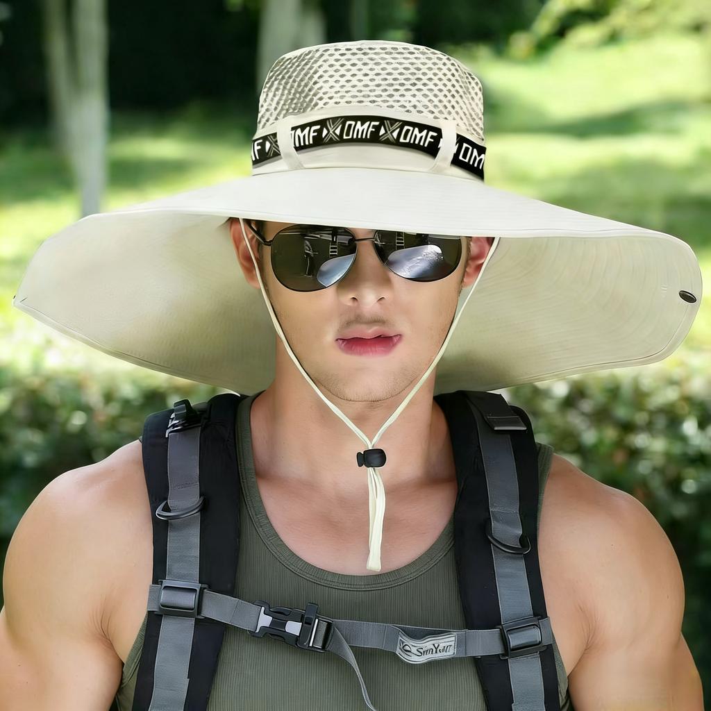 Chapeau de Soleil d'Été Large Hommes Femmes Casquettes de Pêche Respirantes Protection Solaire UV Maille Chapeau de Pêcheur Randonnée Extérieur Casquette de Plage