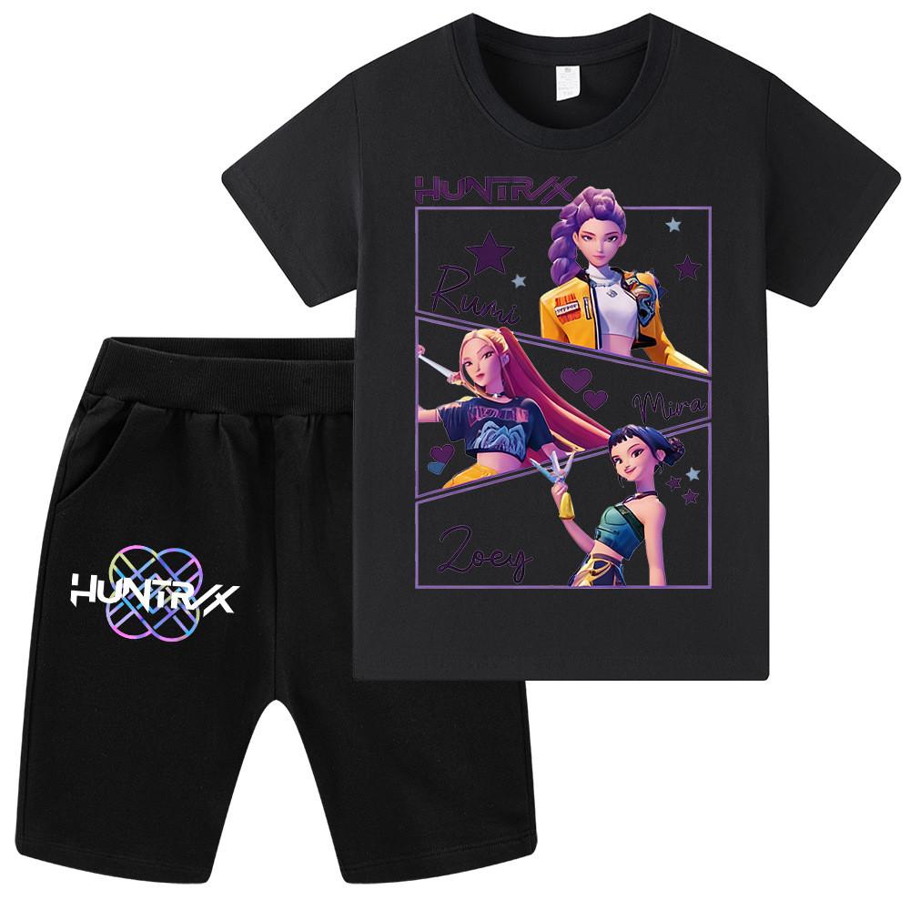 WA1241 Kids Boys Girls Kpop Rumi Zoey Mira Print Short Sleeves T-shirt Shorts Pants Sets