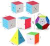 7-Pack Speed Cube Set: 2x2, 3x3, 4x4, Megaminx, Windmill, Mirror & Pyramid Cubes for All Ages