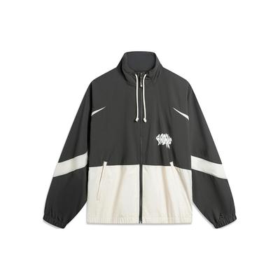Badfive Colorblock Letter Print Stand Collar Antimicrobial Loose Windbreaker Men Windbreaker Obsidian-Grey Gravel-Grey AFDU419-6
